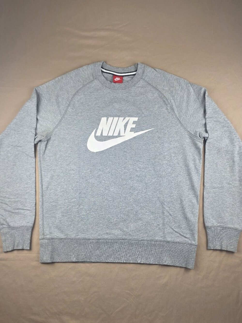 Nike Sweatshirt Pullover SpellOut Mens Large Gray Crewneck Midweight Swoosh